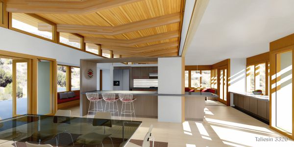 Taliesin Arch. - Design 3320 - Interior View into Kitchen from Dining Area